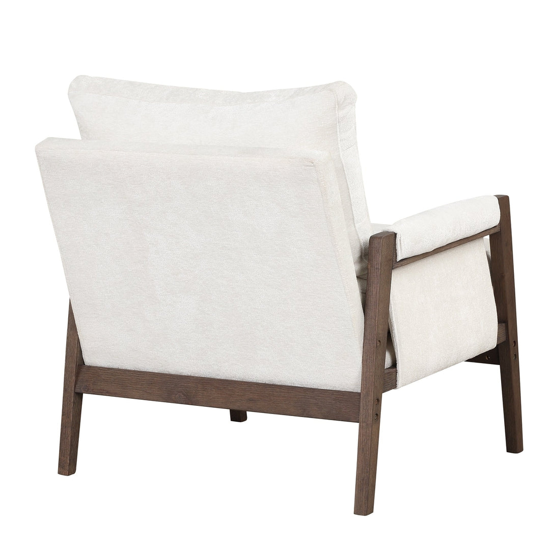 Mid-Century Modern Velvet Accent Chair Solid Wood Leisure Chair Thick Seat Cushion for Living Room Bedroom Studio White Image 12