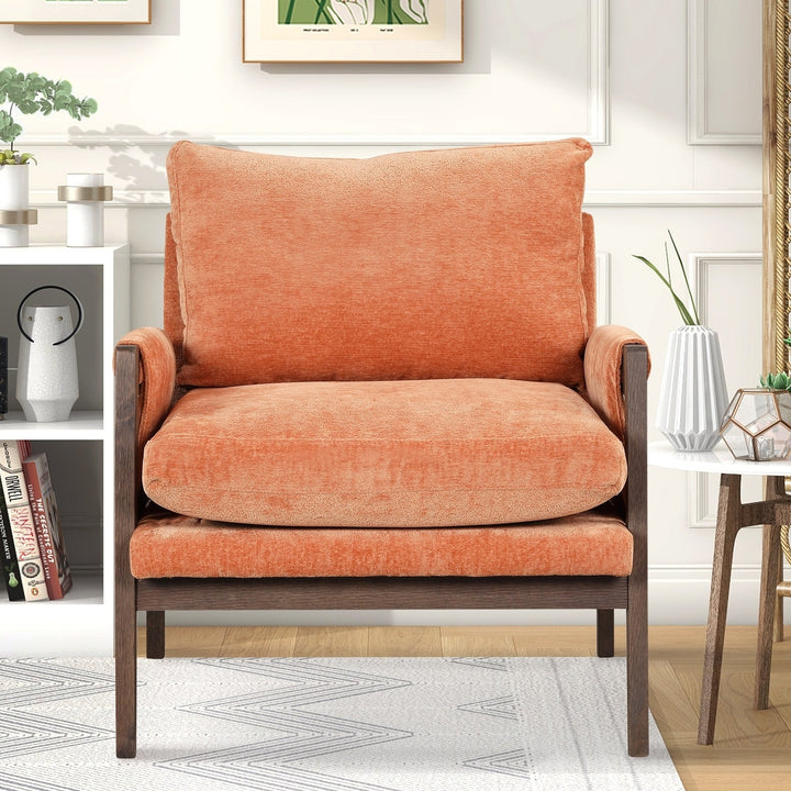 Mid-Century Modern Velvet Accent Chair Solid Wood Thick Cushion for Living Room Bedroom Studio Orange Image 4