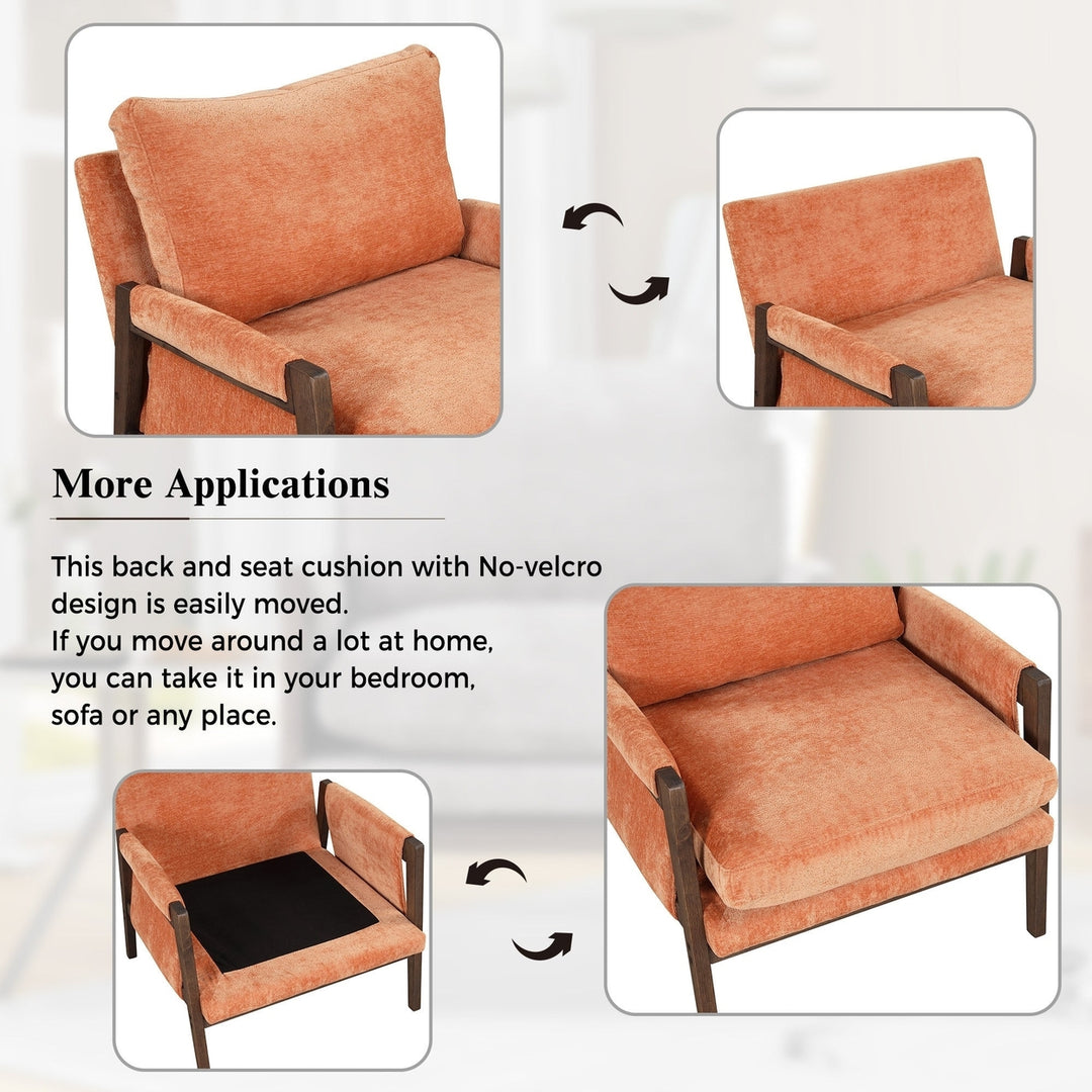 Mid-Century Modern Velvet Accent Chair Solid Wood Thick Cushion for Living Room Bedroom Studio Orange Image 5