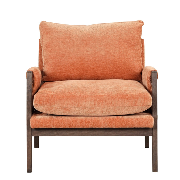 Mid-Century Modern Velvet Accent Chair Solid Wood Thick Cushion for Living Room Bedroom Studio Orange Image 9