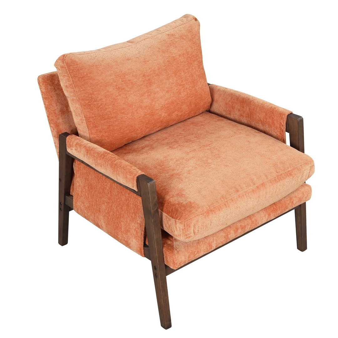 Mid-Century Modern Velvet Accent Chair Solid Wood Thick Cushion for Living Room Bedroom Studio Orange Image 10