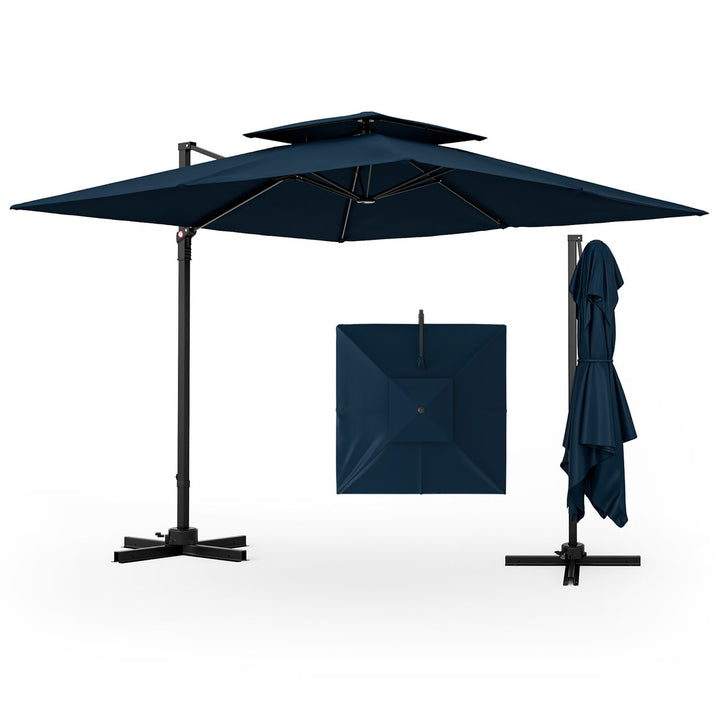 Patio 9.5FT Square Cantilever Offset Umbrella Double Vented 360 Heavy Duty Image 4