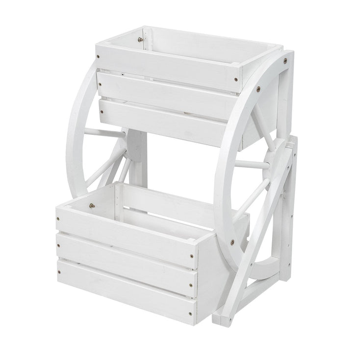 Sunnydaze 2-Tier Fir Wood Wagon Wheel Planter - White Image 1