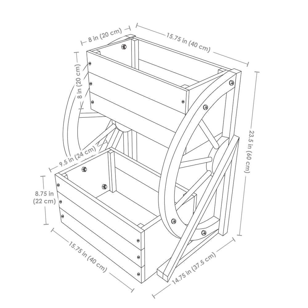 Sunnydaze 2-Tier Fir Wood Wagon Wheel Planter - White Image 2
