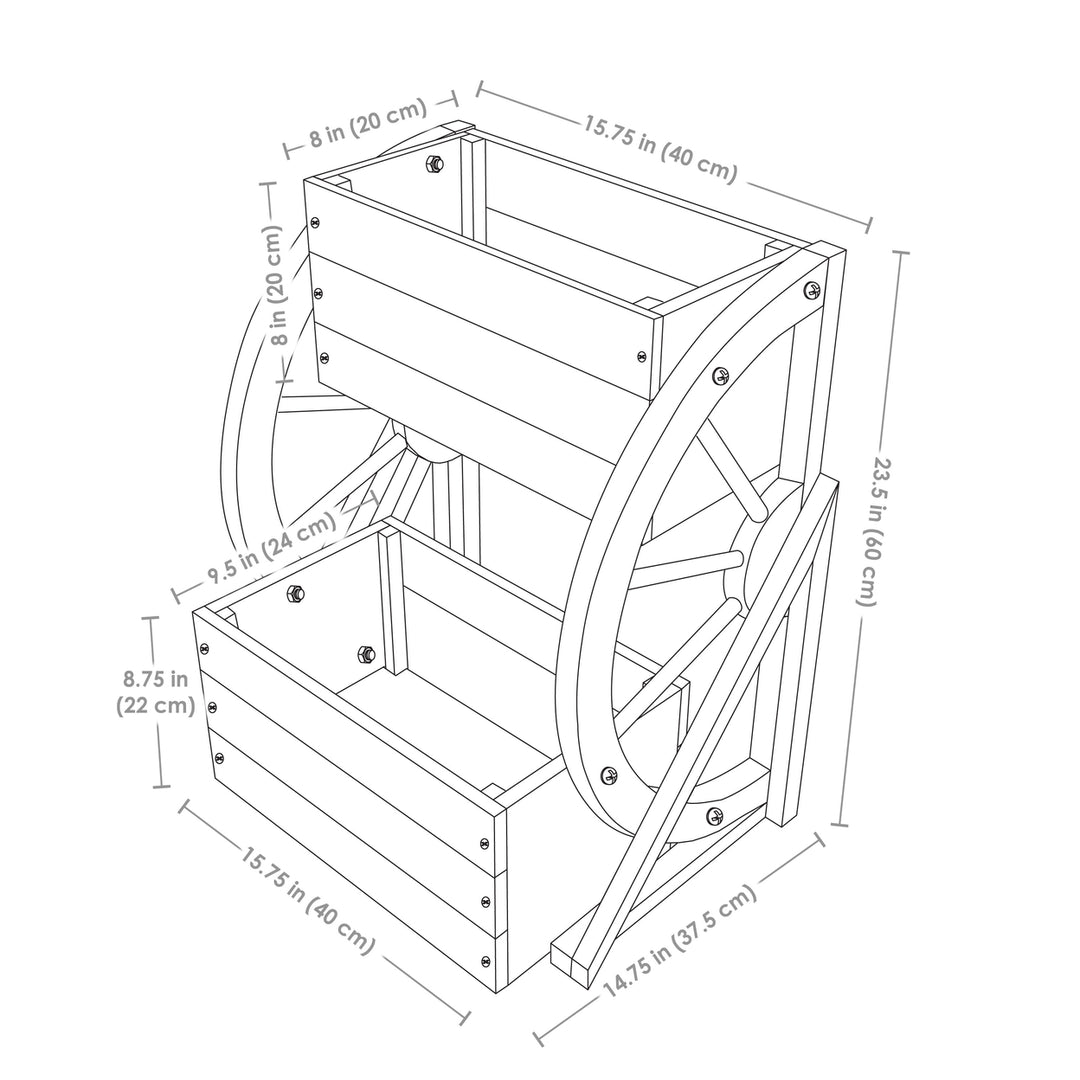Sunnydaze 2-Tier Fir Wood Wagon Wheel Planter - Natural Image 2