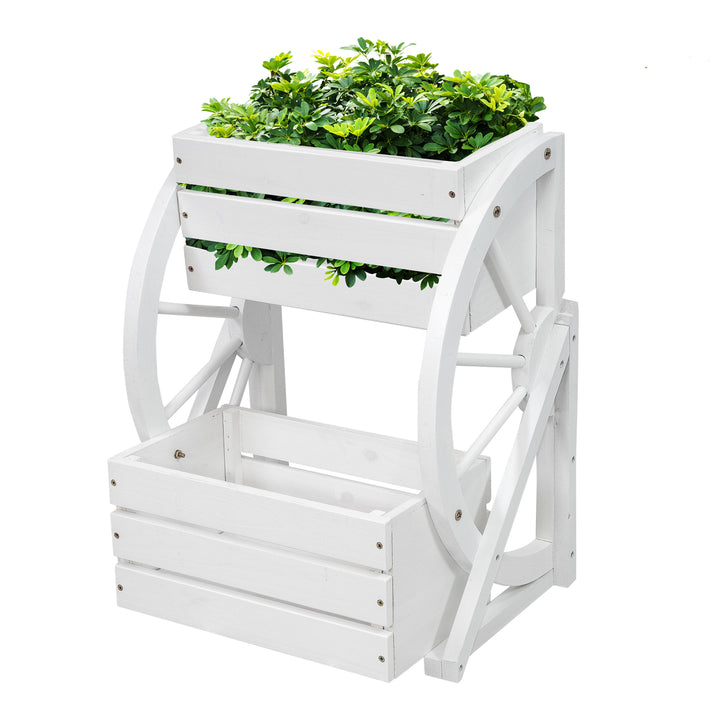 Sunnydaze 2-Tier Fir Wood Wagon Wheel Planter - White Image 3