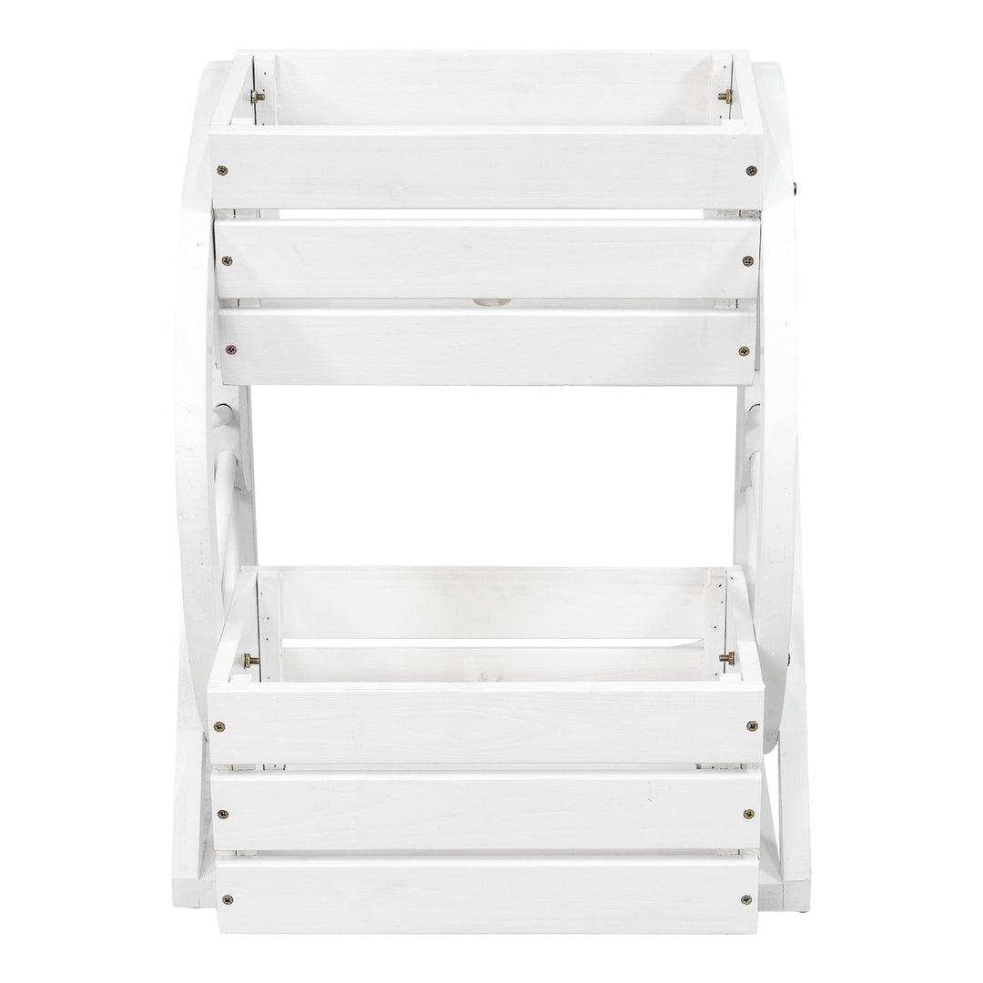 Sunnydaze 2-Tier Fir Wood Wagon Wheel Planter - White Image 4