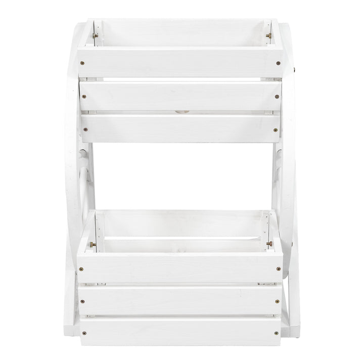 Sunnydaze 2-Tier Fir Wood Wagon Wheel Planter - White Image 4