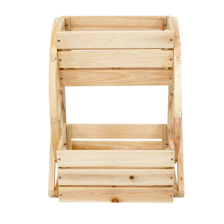 Sunnydaze 2-Tier Fir Wood Wagon Wheel Planter - Natural Image 4