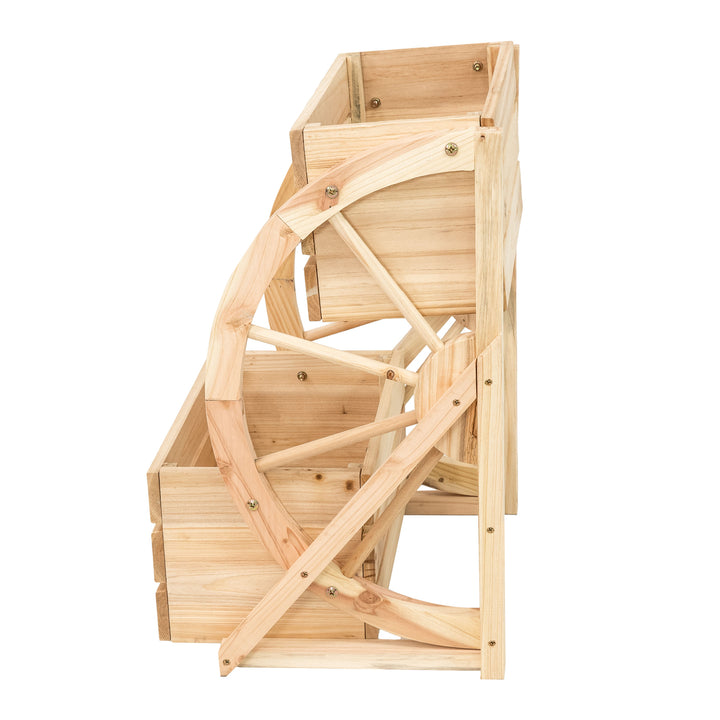 Sunnydaze 2-Tier Fir Wood Wagon Wheel Planter - Natural Image 5