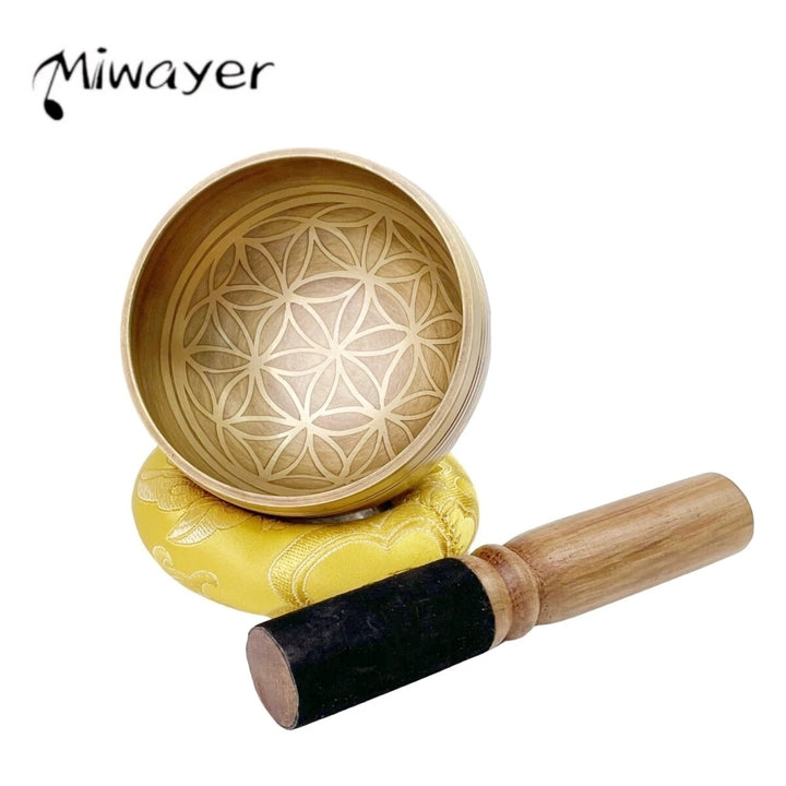 Miwayer Tibetan Singing Bowl Set Flower of Life Unique Gift Helpful for Meditation Yoga Stress Relief Prayer and Image 1