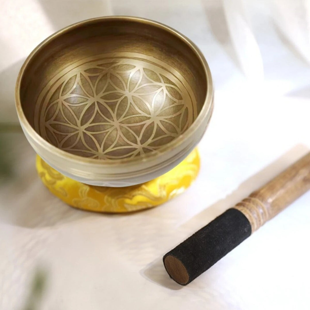 Miwayer Tibetan Singing Bowl Set Flower of Life Unique Gift Helpful for Meditation Yoga Stress Relief Prayer and Image 4