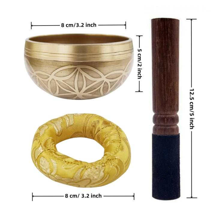 Miwayer Tibetan Singing Bowl Set Flower of Life Unique Gift Helpful for Meditation Yoga Stress Relief Prayer and Image 5