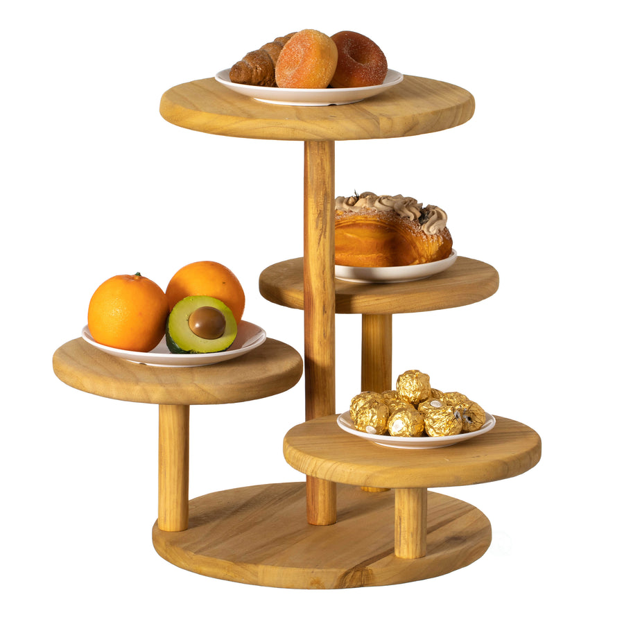 Multi Purpose 4-Tier Round Wooden Cake Stand and Charcuterie Boards  Perfect Tiered Tray Display for Desserts, Snacks, Image 1