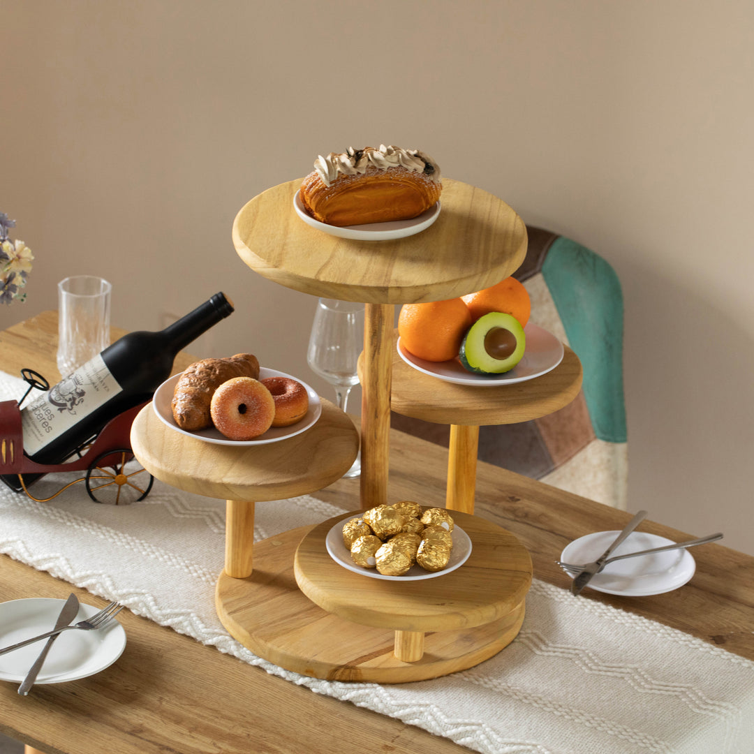 Multi Purpose 4-Tier Round Wooden Cake Stand and Charcuterie Boards  Perfect Tiered Tray Display for Desserts, Snacks, Image 2