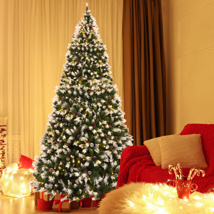 6/7.5/9 FT Pre-lit Snow Sprayed Christmas Tree Artificial Xmas Tree w/ LED Lights Image 6