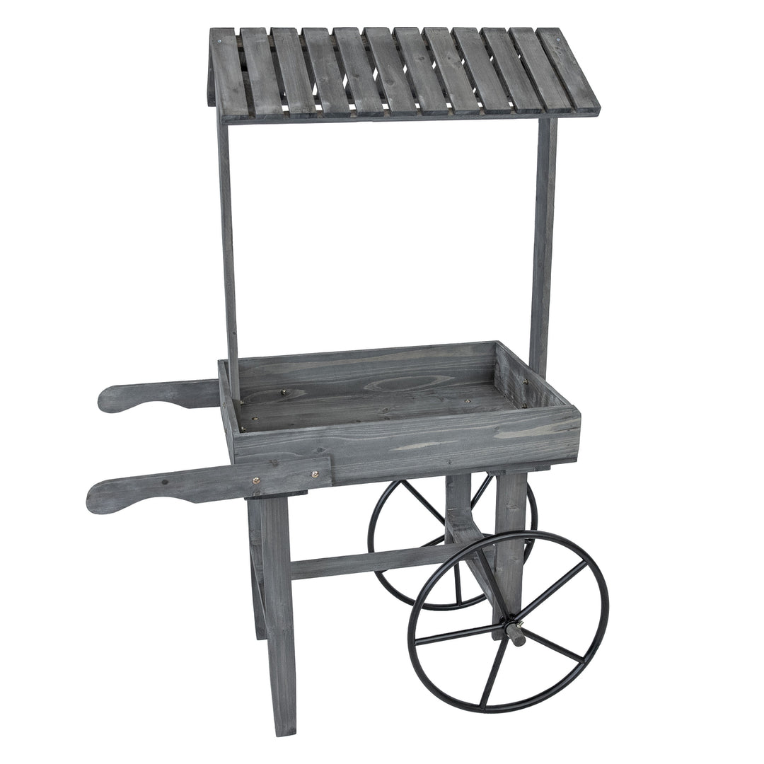 Sunnydaze Rustic, Vintage Flower Cart Display Stand with Wheels - Gray Image 1