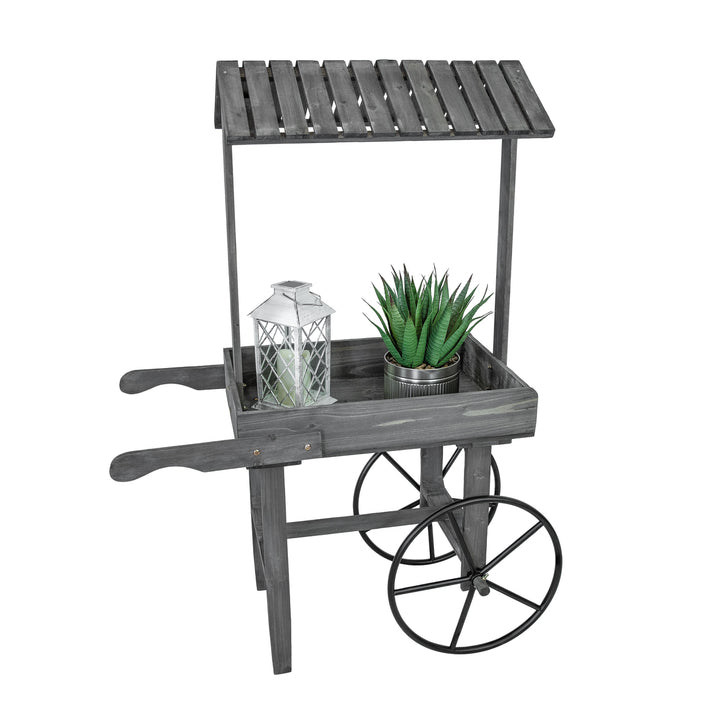 Sunnydaze Rustic, Vintage Flower Cart Display Stand with Wheels - Gray Image 3