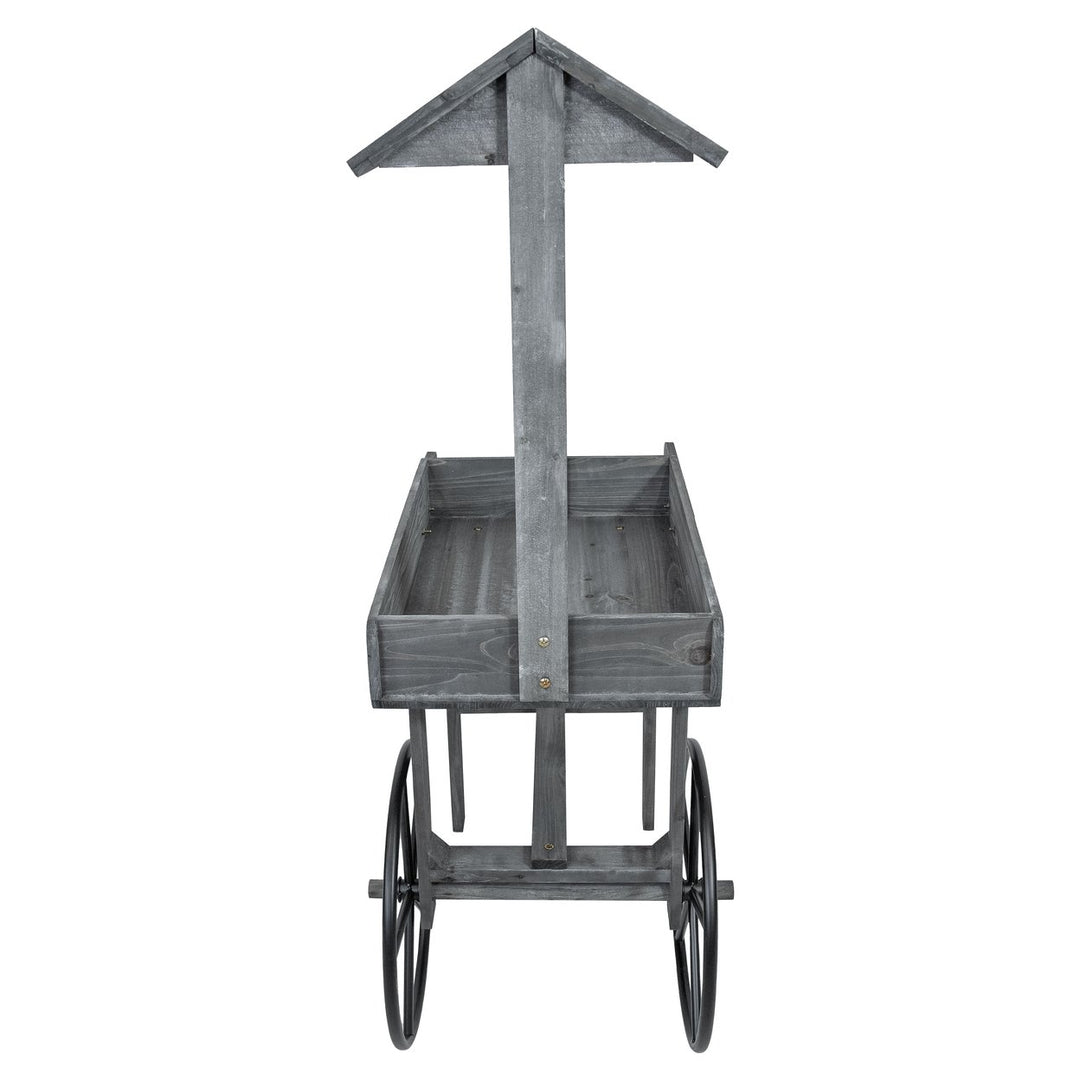 Sunnydaze Rustic, Vintage Flower Cart Display Stand with Wheels - Gray Image 4