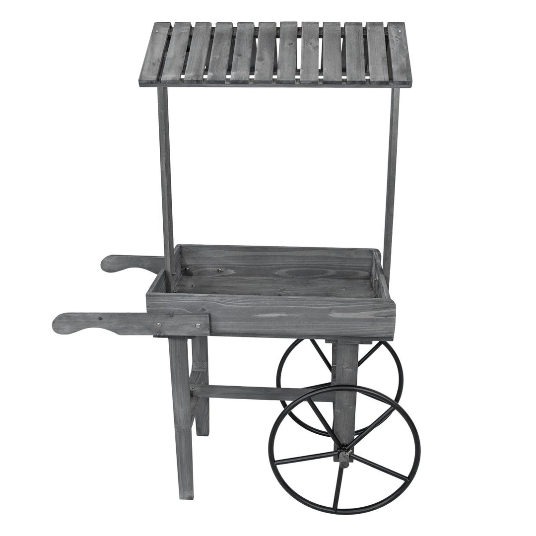 Sunnydaze Rustic, Vintage Flower Cart Display Stand with Wheels - Gray Image 7