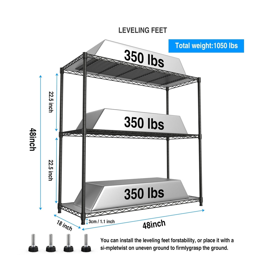 3 Tier Heavy Duty Wire Shelving Unit 1050 LBS Capacity Adjustable Metal Garage Storage Rack Black Image 5