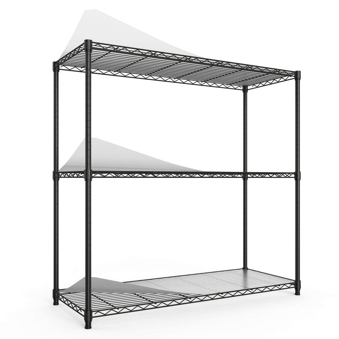 3 Tier Heavy Duty Wire Shelving Unit 1050 LBS Capacity Adjustable Metal Garage Storage Rack Black Image 8