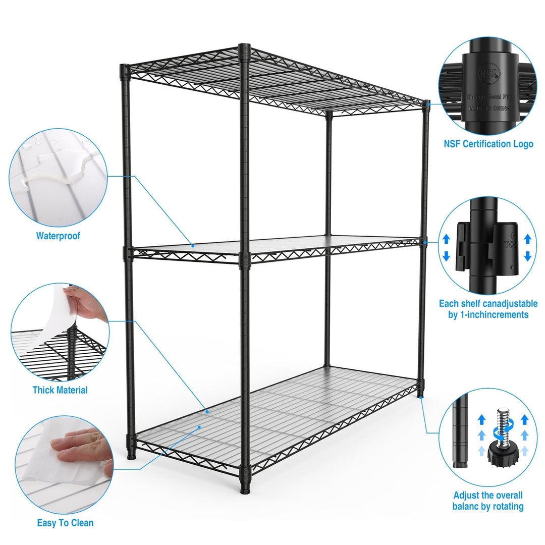 3 Tier Heavy Duty Wire Shelving Unit 1050 LBS Capacity Adjustable Metal Garage Storage Rack Black Image 9