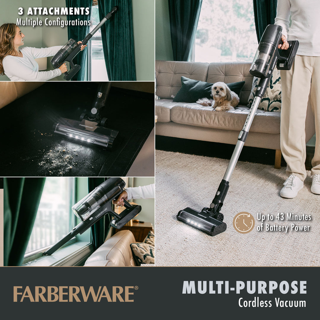 Farberware Cordless Elite Stick Vacuum Cleaner, Powerful Suction with 3 Speeds for Carpet and Hard Floors, Converts to Image 2