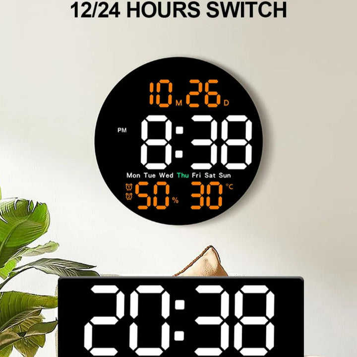 10-Inch LED Digital Wall Clock with Remote, Auto Dimming, Alarm, Temperature, Humidity, Date, Week Display for Home, Image 8