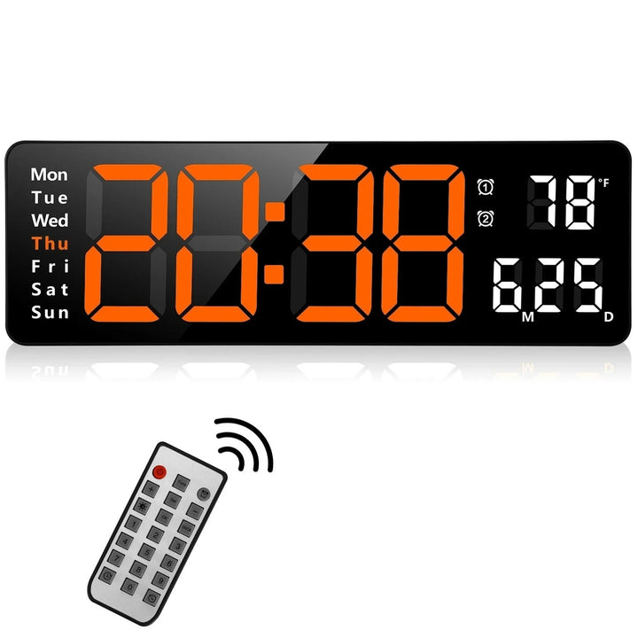 13-Inch LED Digital Wall Clock with Remote, Auto Brightness, Temperature, Date, Week Display - Ideal for Home, Office, Image 1