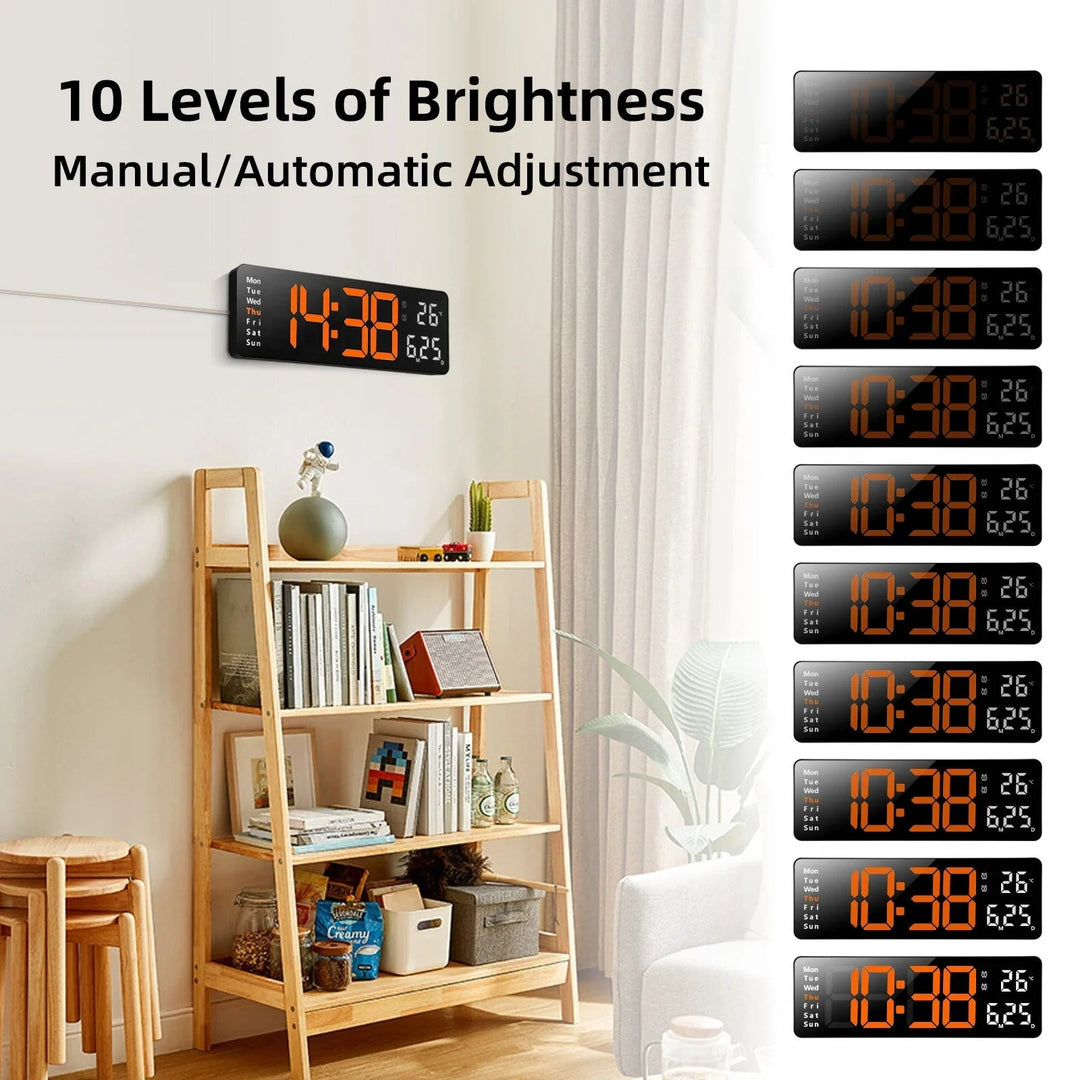 13-Inch LED Digital Wall Clock with Remote, Auto Brightness, Temperature, Date, Week Display - Ideal for Home, Office, Image 8