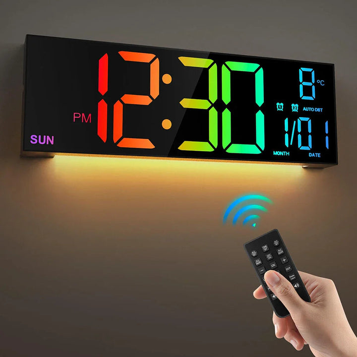 16" LED Digital Wall Clock with Remote, RGB Display, Auto Brightness, Date, Temperature - Ideal for Living Room, Image 1