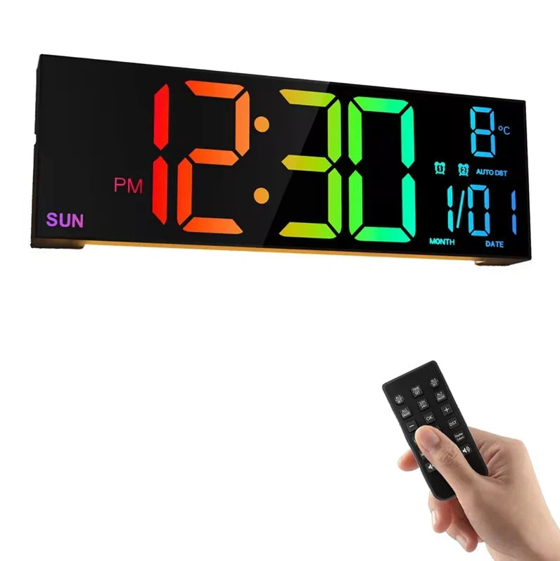 16" LED Digital Wall Clock with Remote, RGB Display, Auto Brightness, Date, Temperature - Ideal for Living Room, Image 2