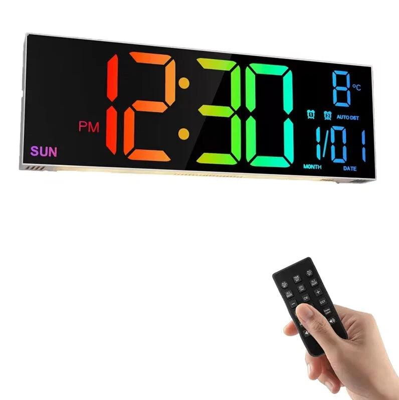 16" LED Digital Wall Clock with Remote, RGB Display, Auto Brightness, Date, Temperature - Ideal for Living Room, Image 3