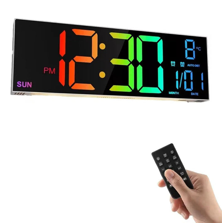 16" LED Digital Wall Clock with Remote, RGB Display, Auto Brightness, Date, Temperature - Ideal for Living Room, Image 1