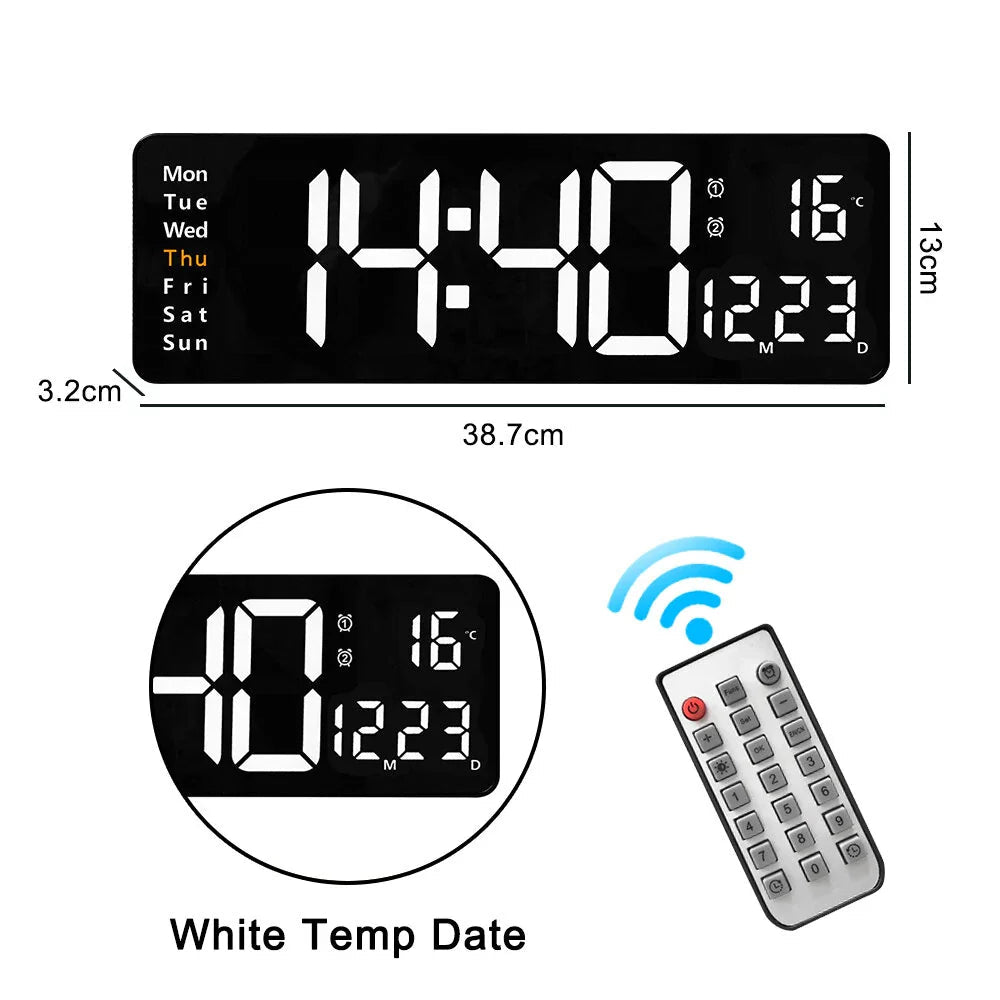 16-Inch LED Digital Wall Clock with Remote, Auto Brightness, Temperature, Date, Week Display - Ideal for Home, Office, Image 2