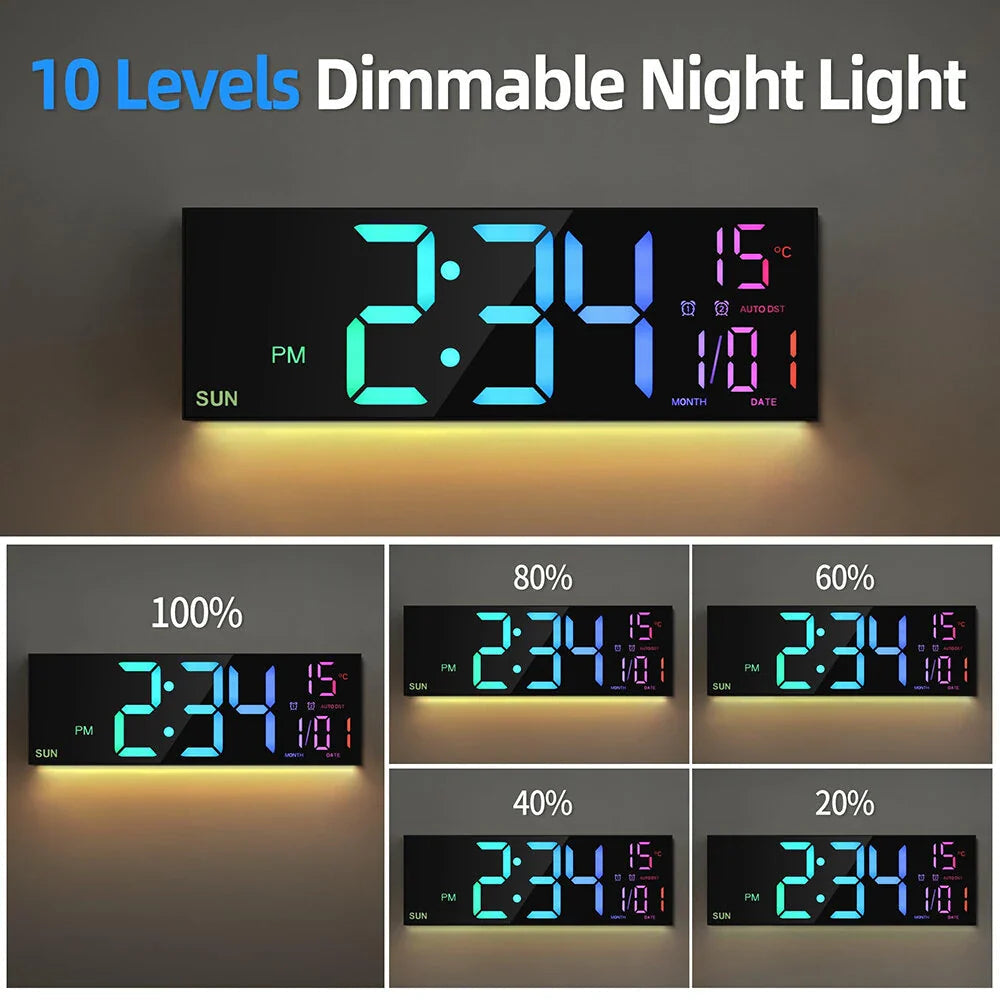 16" LED Digital Wall Clock with Remote, RGB Display, Auto Brightness, Date, Temperature - Ideal for Living Room, Image 7