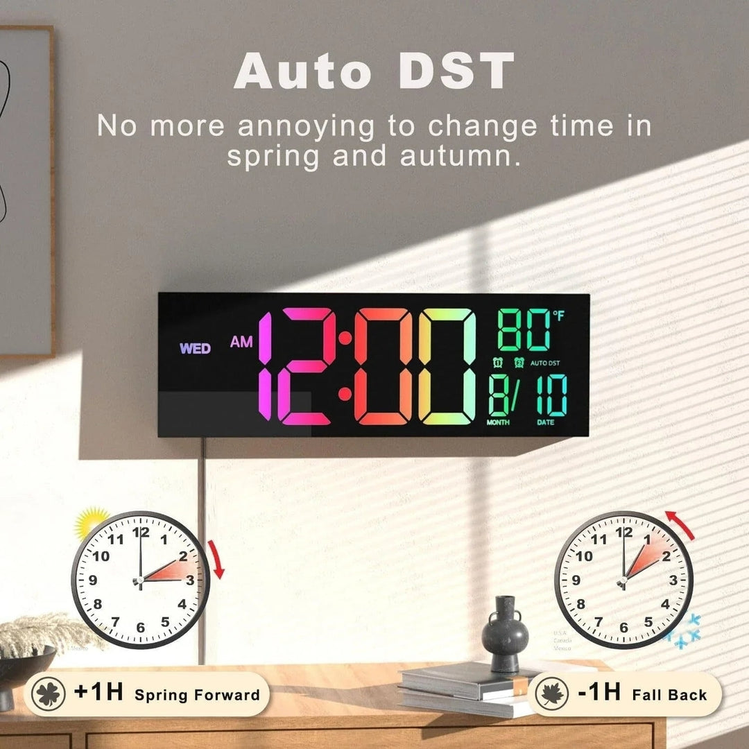 16" LED Digital Wall Clock with Remote, RGB Display, Auto Brightness, Date, Temperature - Ideal for Living Room, Image 8