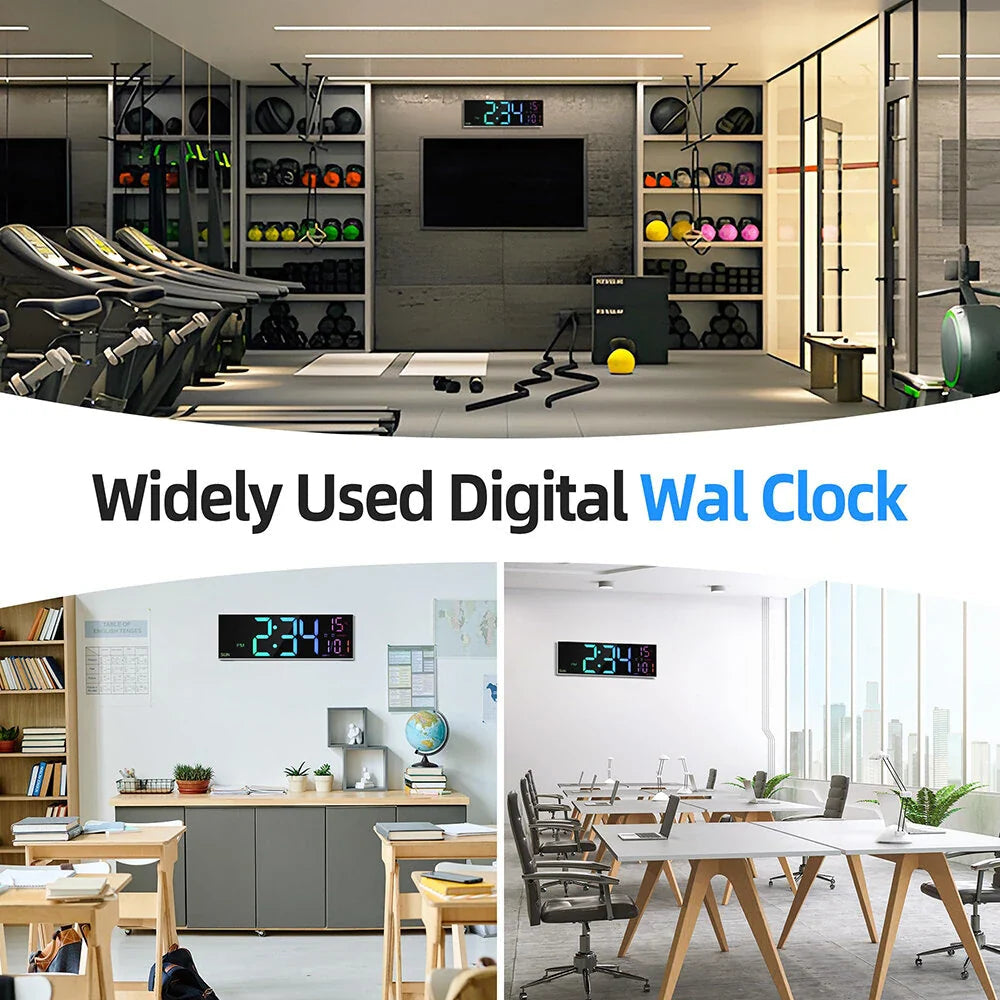 16" LED Digital Wall Clock with Remote, RGB Display, Auto Brightness, Date, Temperature - Ideal for Living Room, Image 10