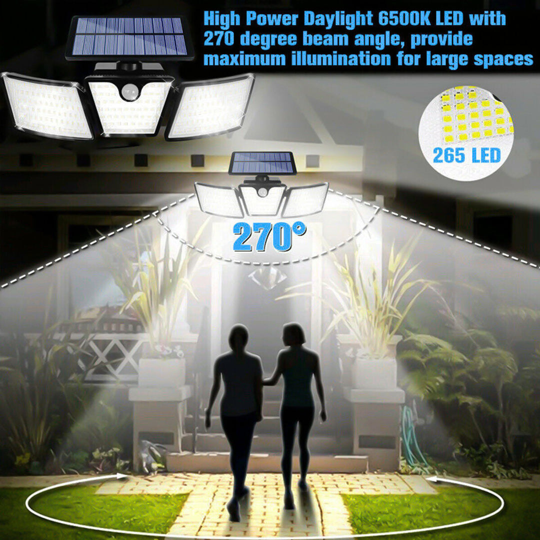 265LEDs 3 Head Solar Motion Sensor Light Outdoor Garden Wall Security Flood Lamp Image 7