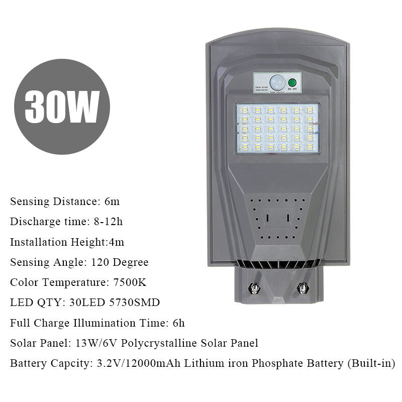 30W 60W 90W LED Solar Street Light Human Body Induction + Low Light Mode White Light Image 2