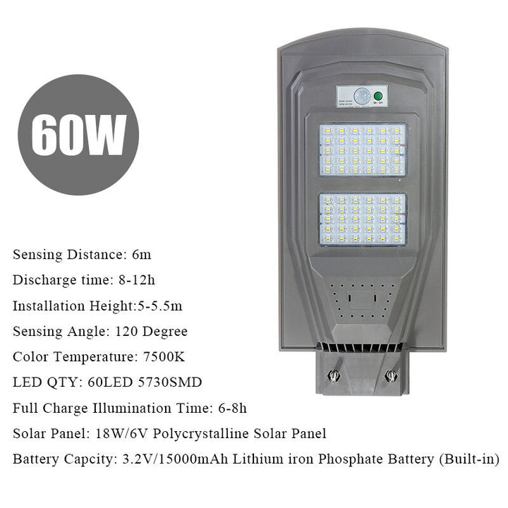 30W 60W 90W LED Solar Street Light Human Body Induction + Low Light Mode White Light Image 3