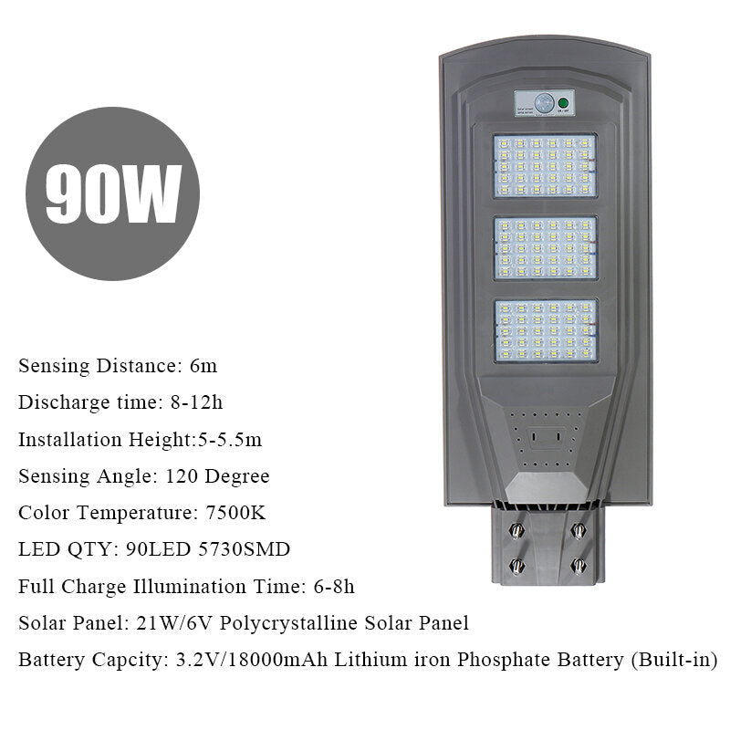 30W 60W 90W LED Solar Street Light Human Body Induction + Low Light Mode White Light Image 4