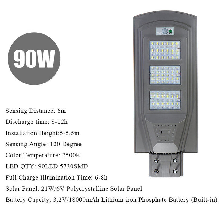 30W 60W 90W LED Solar Street Light Human Body Induction + Low Light Mode White Light Image 4