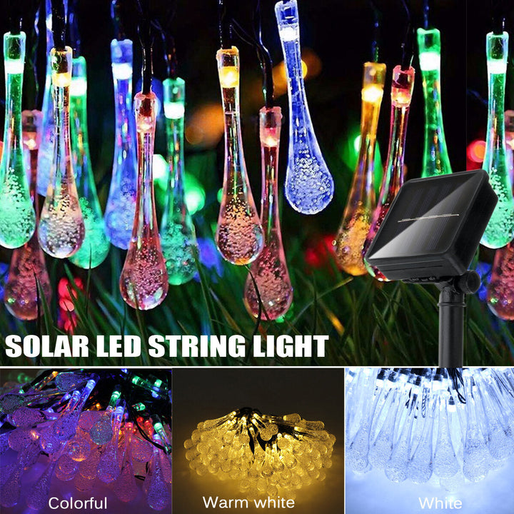 32FT 10M 100LED Solar Water Drop Fairy String Light Outdoor Garden Party Christmas Lawn Lamp Decor Image 4