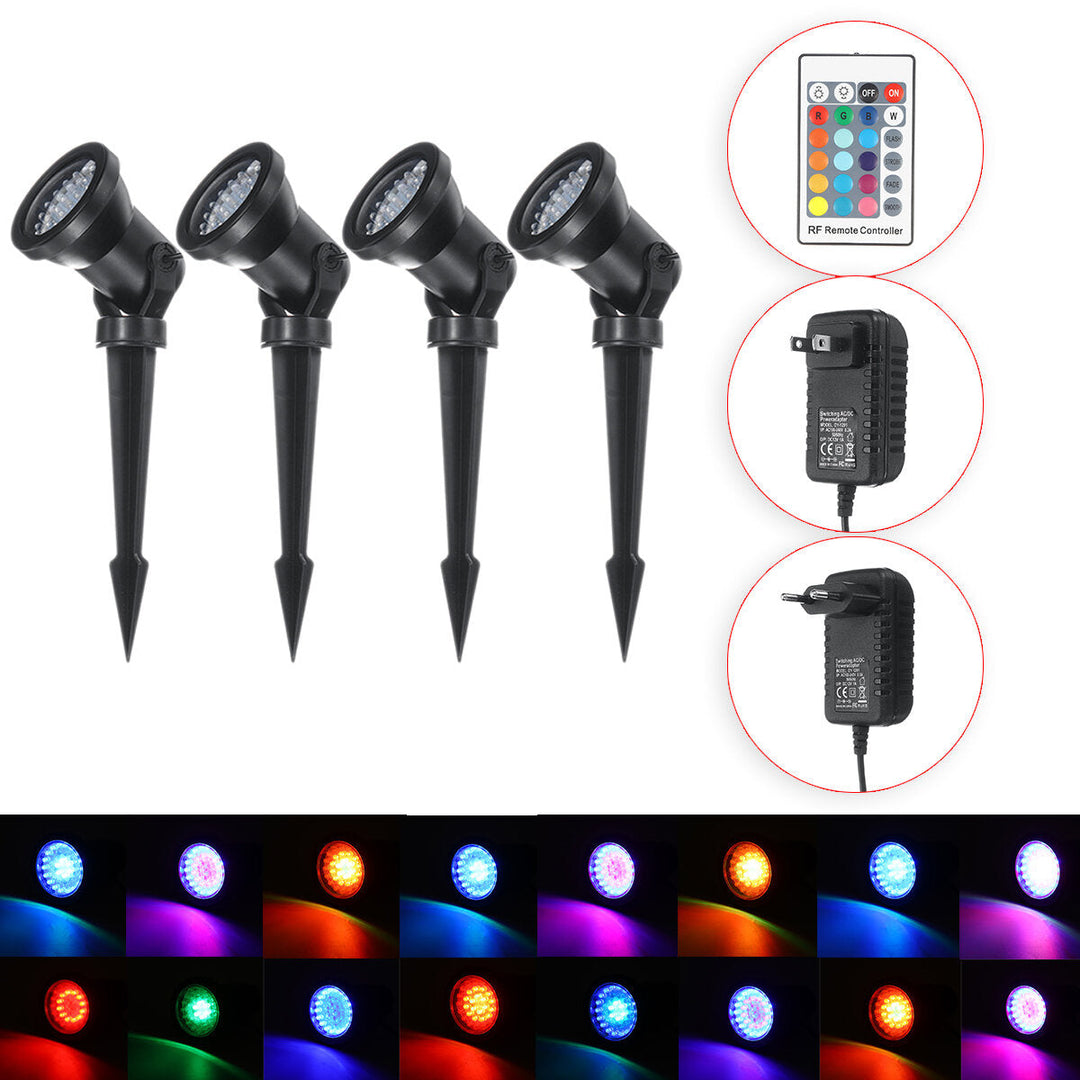 4Pcs Infrared Remote Control Ground Spotlight 364LED 3W4 Lawn Light F5 Blue Red Green Lamp Beads Image 1