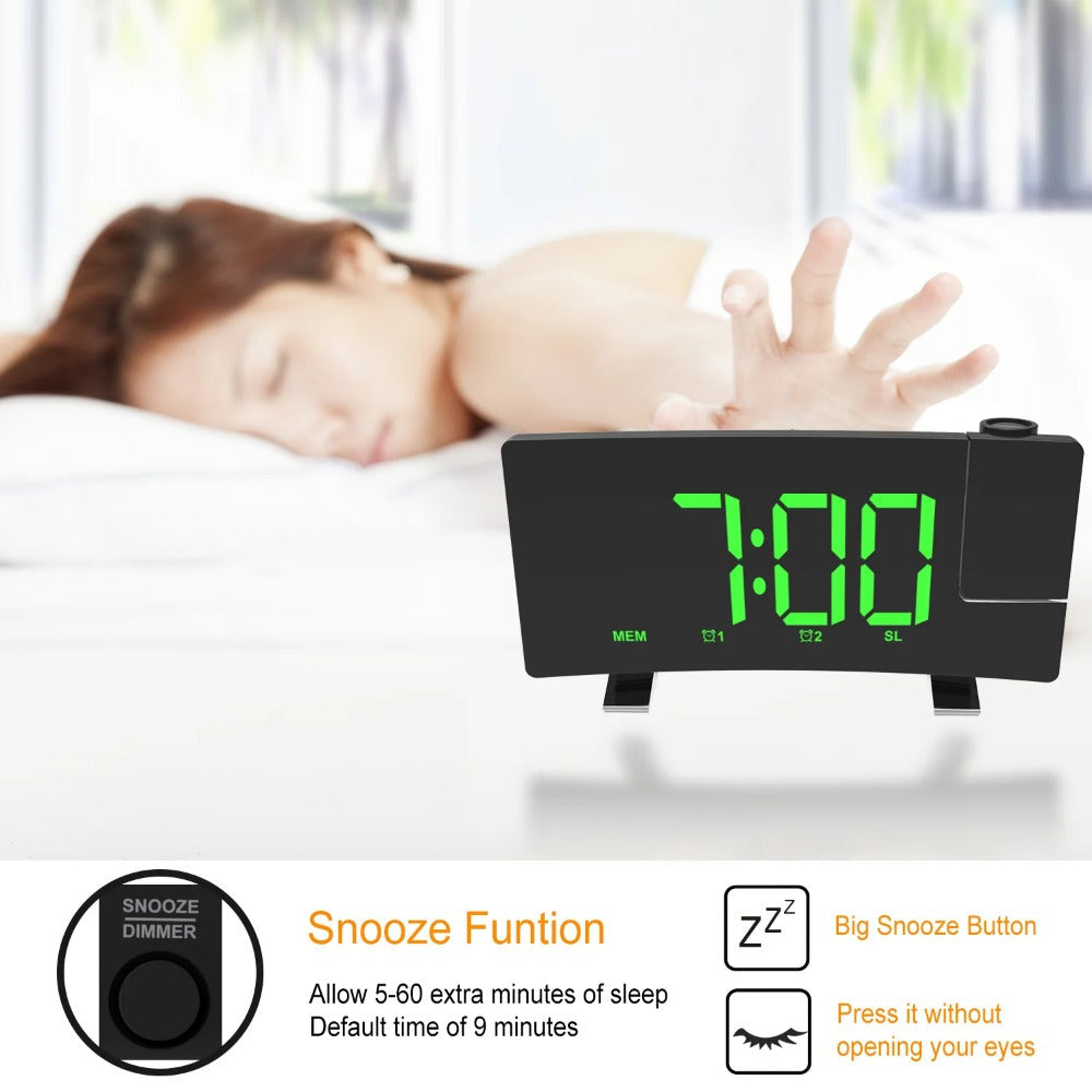 8-Inch Projection Alarm Clock with 180 Projector, FM Radio, Snooze, 3-Level Brightness, USB Charger, and Clear LED Image 7