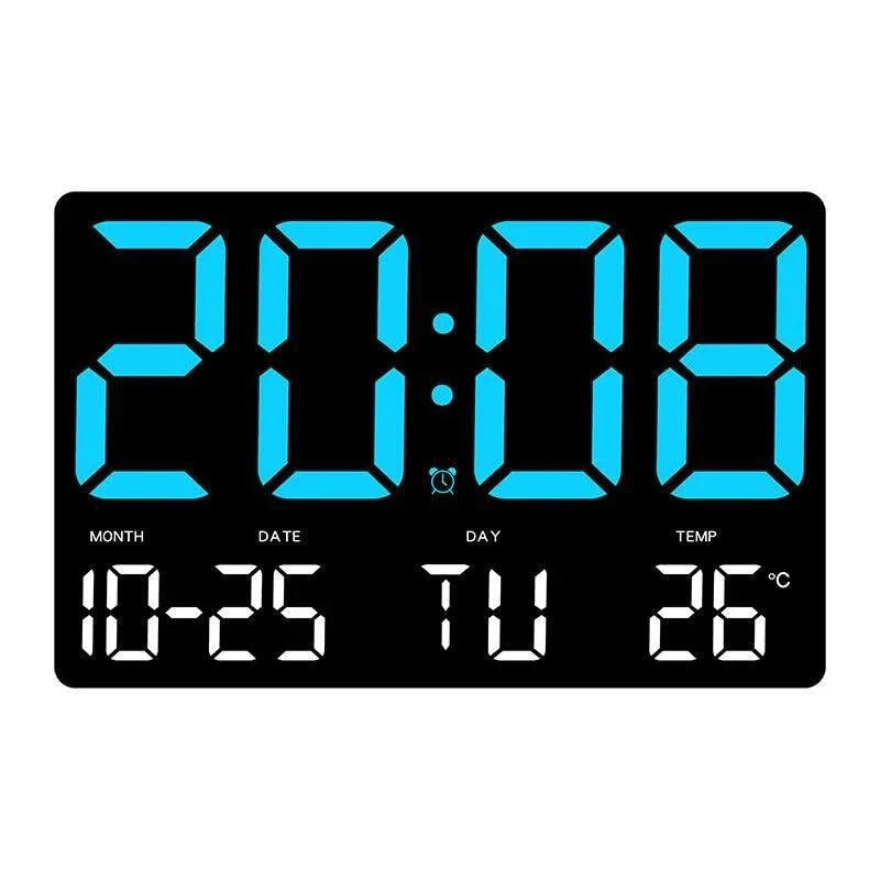 Large Digital Wall Clock with LED Display, Remote Control, Adjustable Brightness, Indoor Temperature, Date, Week, 12/24H Image 1