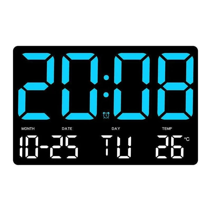 Large Digital Wall Clock with LED Display, Remote Control, Adjustable Brightness, Indoor Temperature, Date, Week, 12/24H Image 1