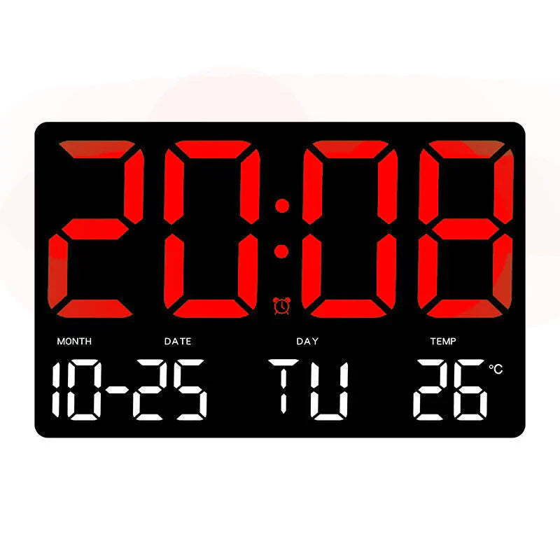 Large Digital Wall Clock with LED Display, Remote Control, Adjustable Brightness, Indoor Temperature, Date, Week, 12/24H Image 4